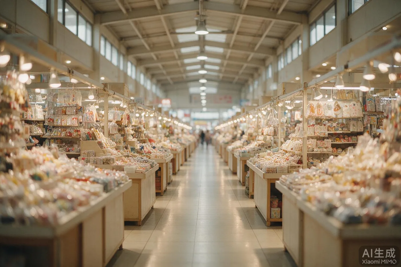 Trade market aisle with small commodity stalls
